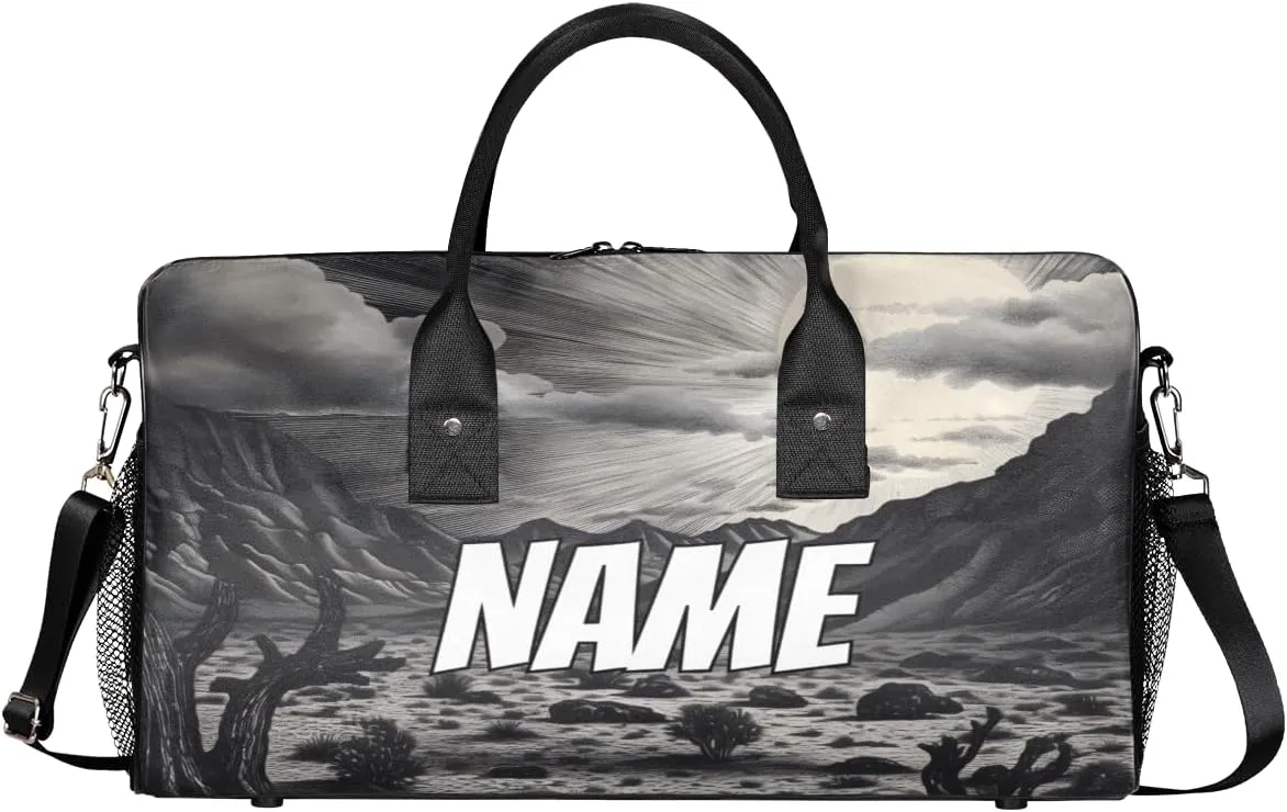Personalized Gobi Landscape Travel Duffel Bag with Name, Custom Gym Sport Bag Hot Desert Carry On Weekend Overnight Duffel Bag for Men Women