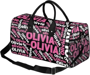 Personalized Gym Sport Duffel Bag with Name Custom Travel Overnight Bag Waterproof Customized Dance Bag Carry-On Tote 17.4in, Black Pink