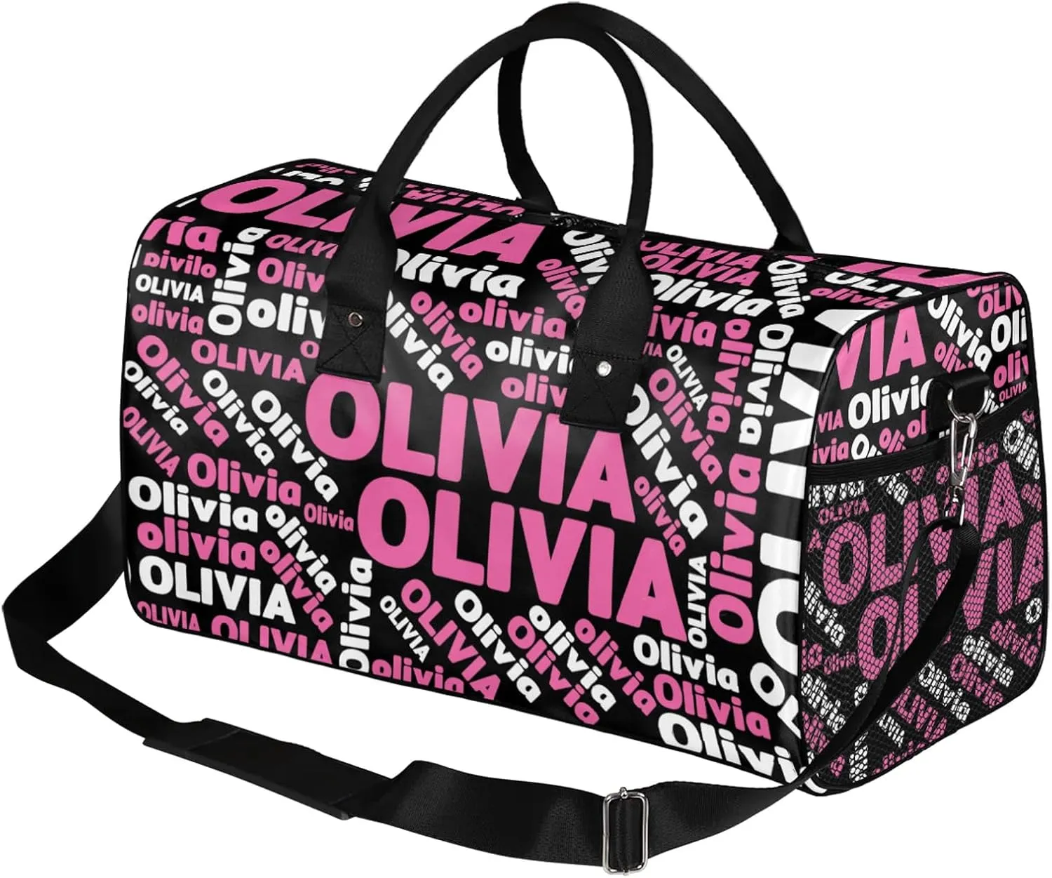 Personalized Gym Sport Duffel Bag with Name Custom Travel Overnight Bag Waterproof Customized Dance Bag Carry-On Tote 17.4in, Black Pink