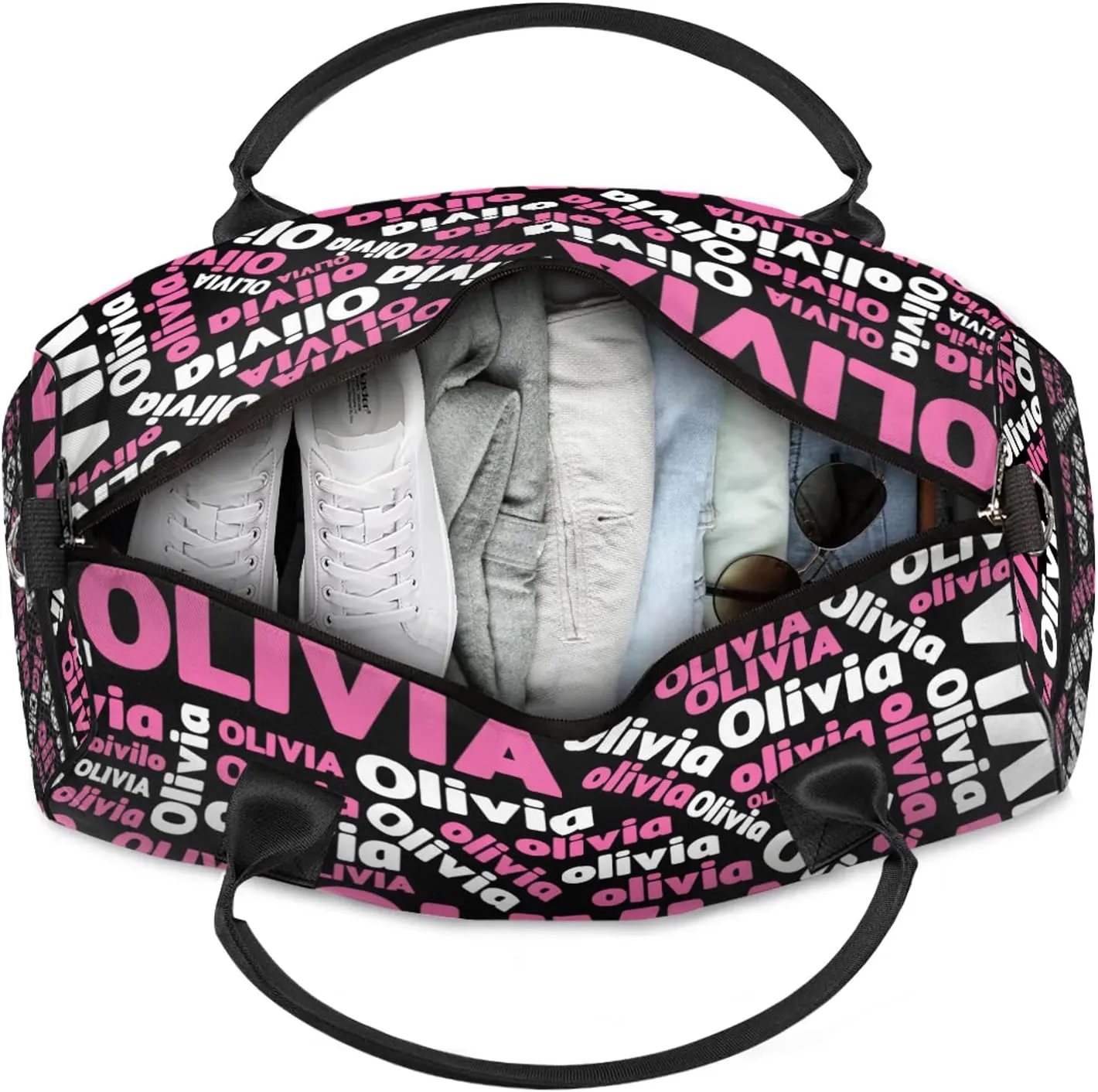 Personalized Gym Sport Duffel Bag with Name Custom Travel Overnight Bag Waterproof Customized Dance Bag Carry-On Tote 17.4in, Black Pink