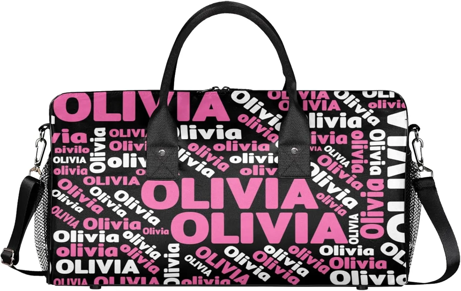 Personalized Gym Sport Duffel Bag with Name Custom Travel Overnight Bag Waterproof Customized Dance Bag Carry-On Tote 17.4in, Black Pink