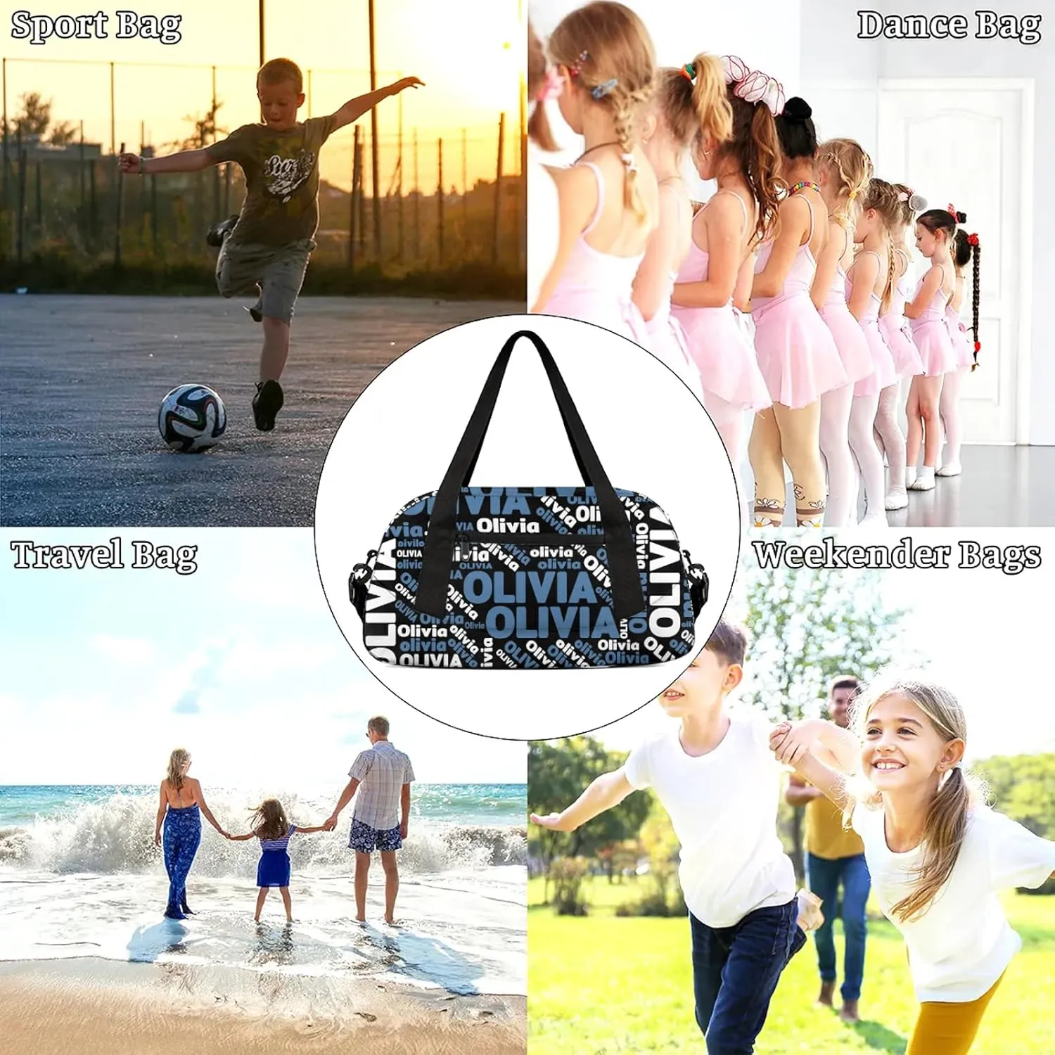 Personalized Gym Sport Duffel Bag with Name Custom Travel Overnight Bag Waterproof Customized Dance Bag Carry-On Tote 18.5in, Blue Black