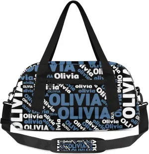 Personalized Gym Sport Duffel Bag with Name Custom Travel Overnight Bag Waterproof Customized Dance Bag Carry-On Tote 18.5in, Blue Black