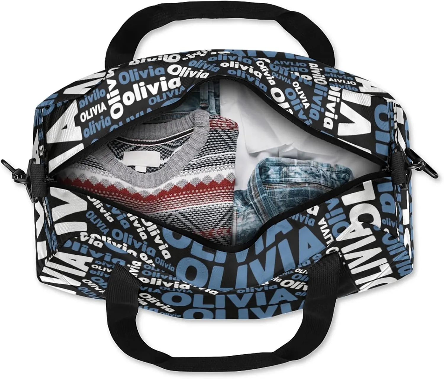 Personalized Gym Sport Duffel Bag with Name Custom Travel Overnight Bag Waterproof Customized Dance Bag Carry-On Tote 18.5in, Blue Black