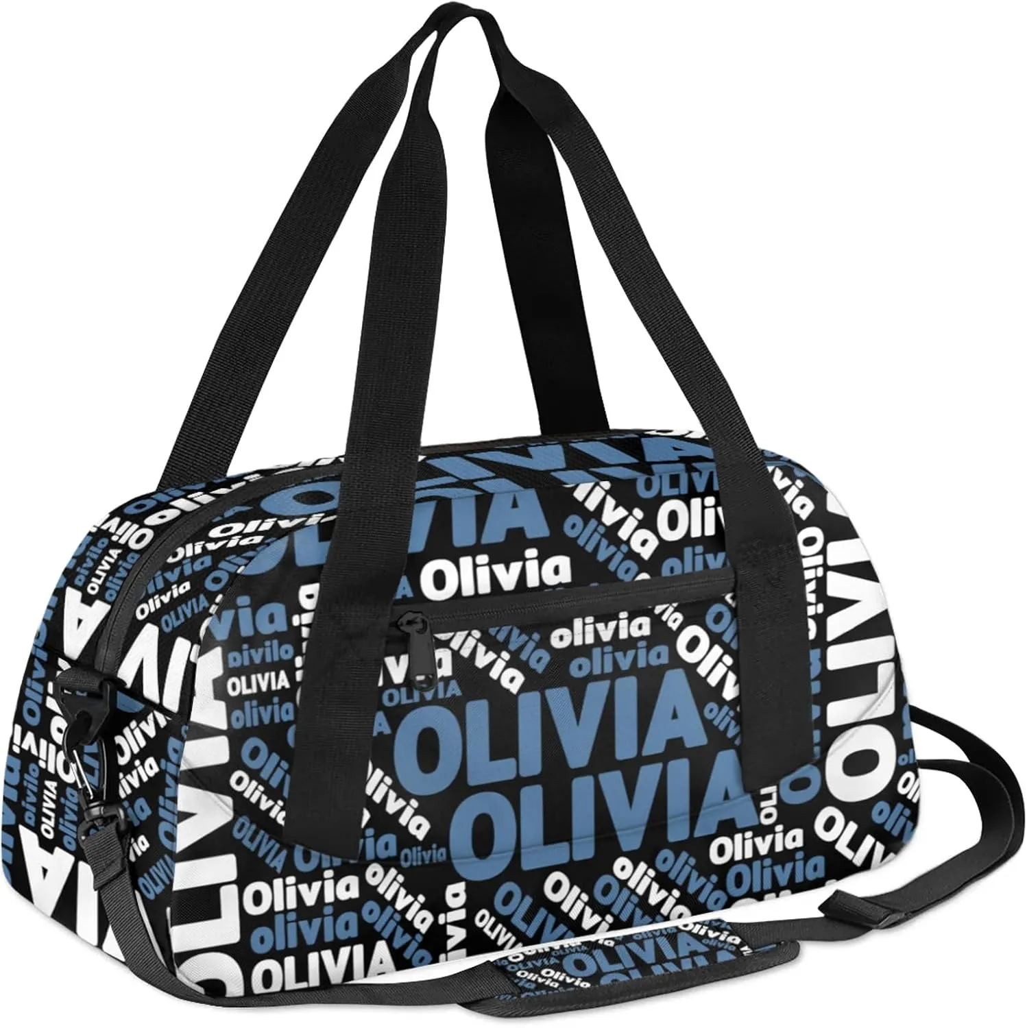 Personalized Gym Sport Duffel Bag with Name Custom Travel Overnight Bag Waterproof Customized Dance Bag Carry-On Tote 18.5in, Blue Black