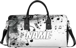 Personalized Musical Note Travel Duffel Bag with Name, Custom Gym Sport Bag Modern Print Carry On Weekend Overnight Duffel Bag for Men Women