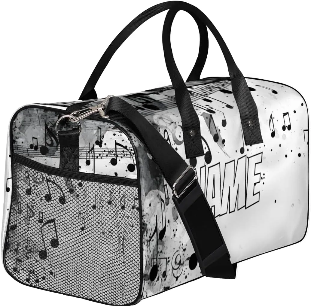 Personalized Musical Note Travel Duffel Bag with Name, Custom Gym Sport Bag Modern Print Carry On Weekend Overnight Duffel Bag for Men Women