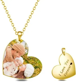 Photo Necklace for Women 10K/14K/18K Solid Gold Personalized Heart Photo Locket Necklace for Women Heart Picture Pendant Necklace Memorial Luxury Jewelry Gift for Women Ladies Her