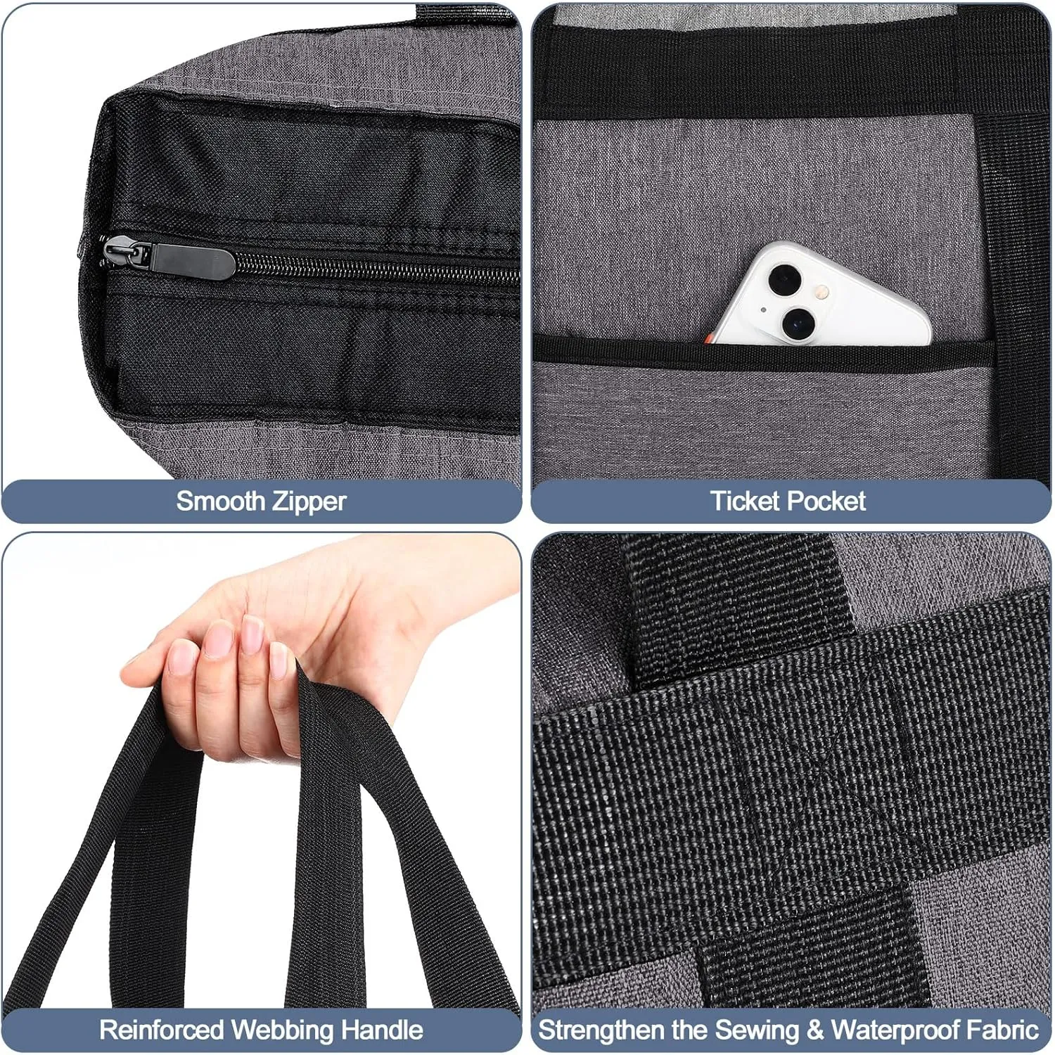 Pickmesh 6 Pcs Large Insulated Cooler Bags With Thermal Foam - Grocery Shopping Food Delivery Travel Beach Bags for Grocery, Travel, Beach (Gray Hemp)