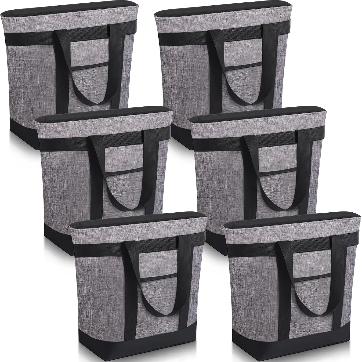 Pickmesh 6 Pcs Large Insulated Cooler Bags With Thermal Foam - Grocery Shopping Food Delivery Travel Beach Bags for Grocery, Travel, Beach (Gray Hemp)