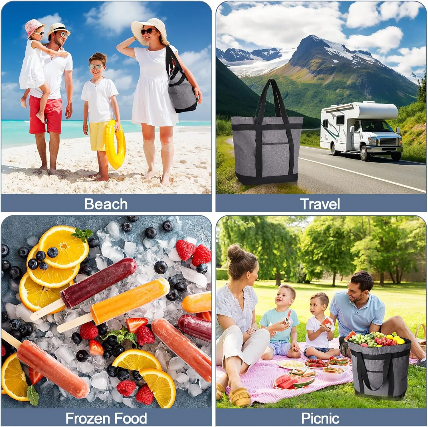 Pickmesh 6 Pcs Large Insulated Cooler Bags With Thermal Foam - Grocery Shopping Food Delivery Travel Beach Bags for Grocery, Travel, Beach (Gray Hemp)