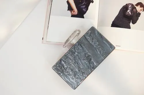 Pin Metallic Charcoal Acrylic Box Clutch