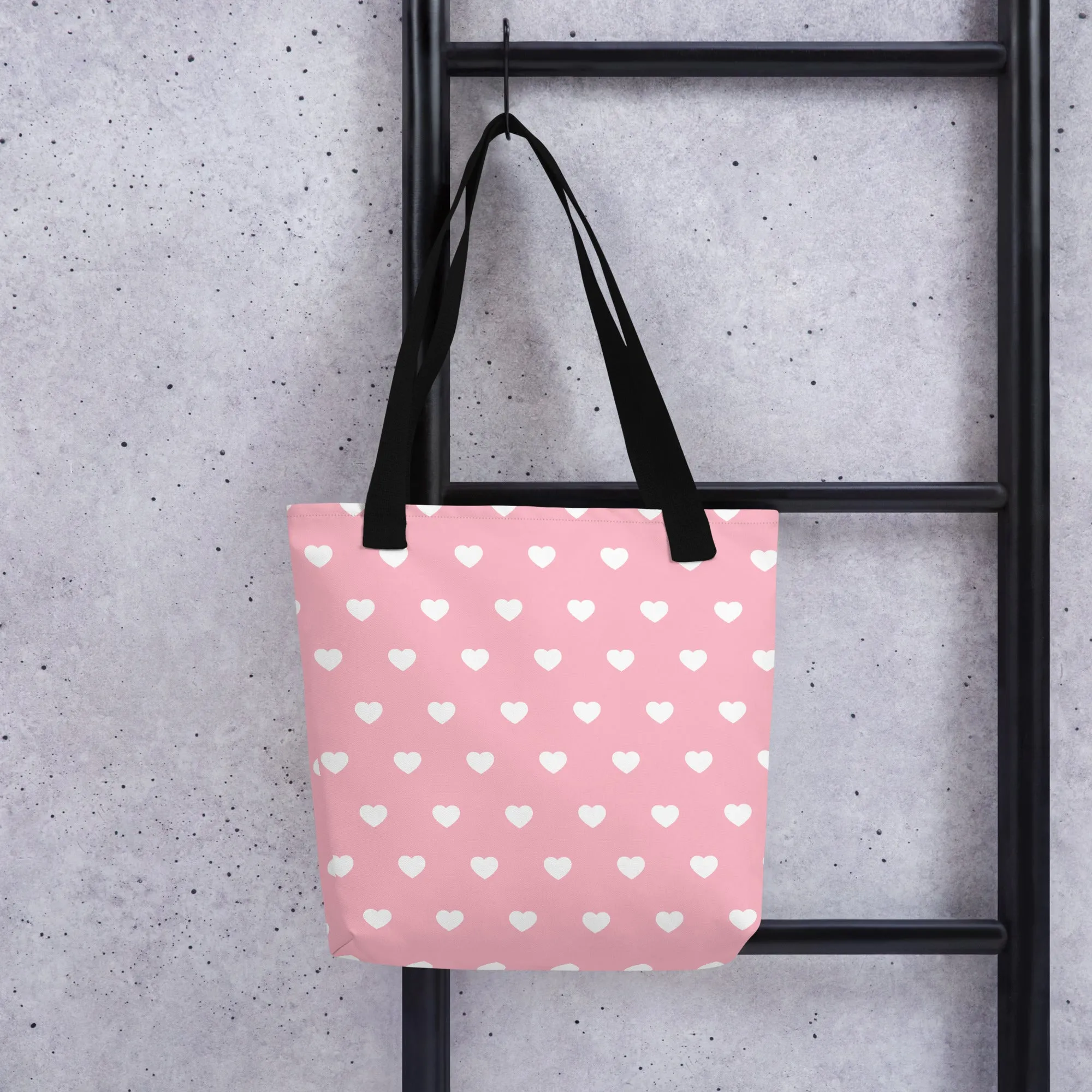Pink & White Heart All Over Print Tote Bag