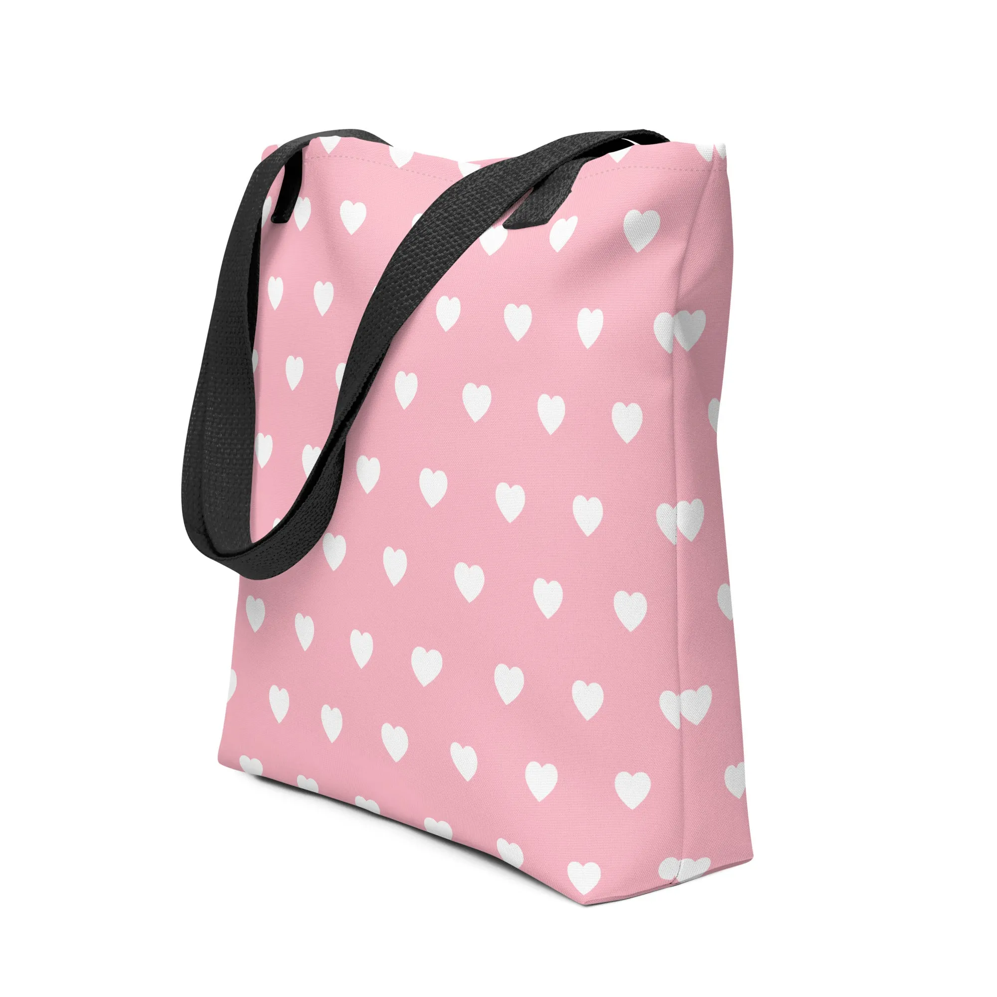 Pink & White Heart All Over Print Tote Bag