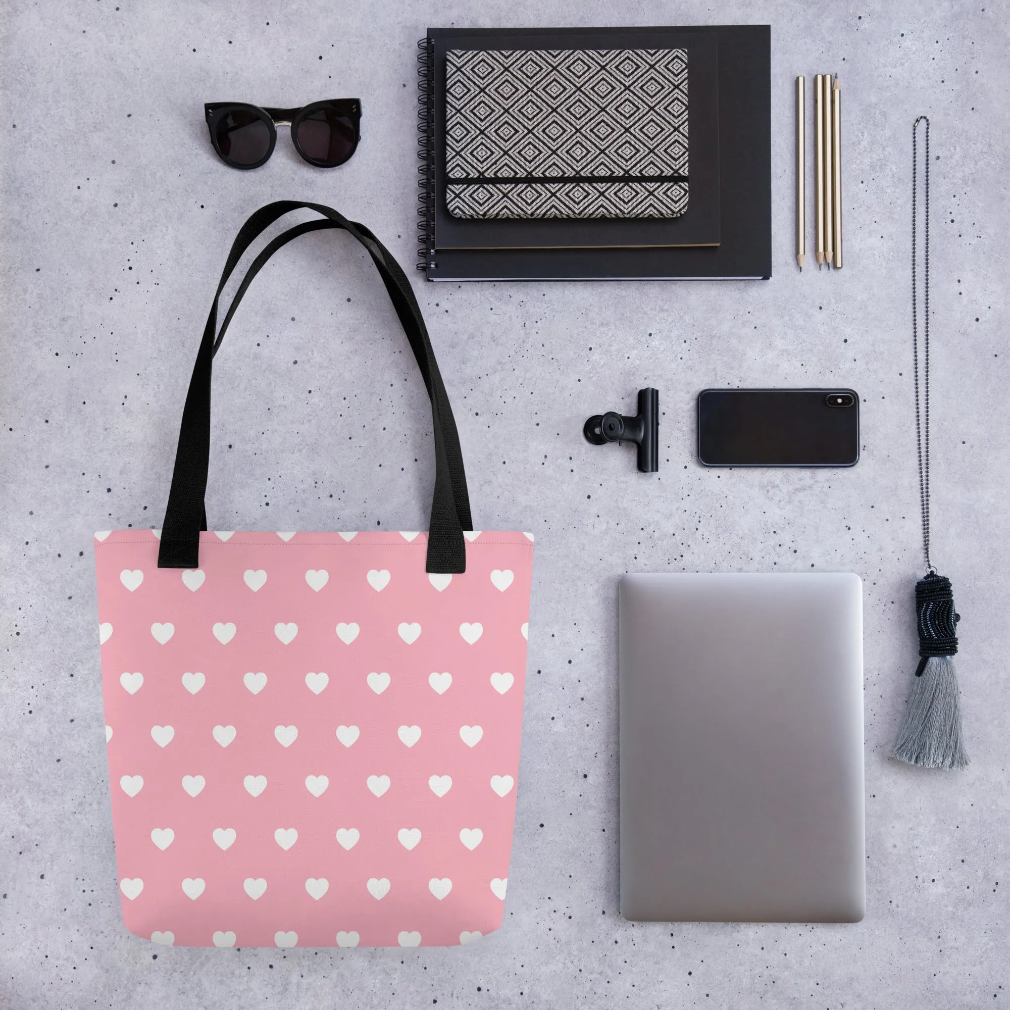 Pink & White Heart All Over Print Tote Bag