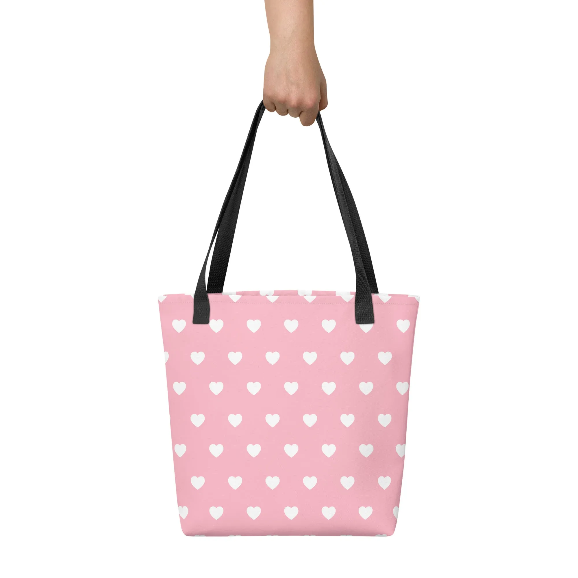 Pink & White Heart All Over Print Tote Bag