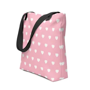 Pink & White Heart All Over Print Tote Bag