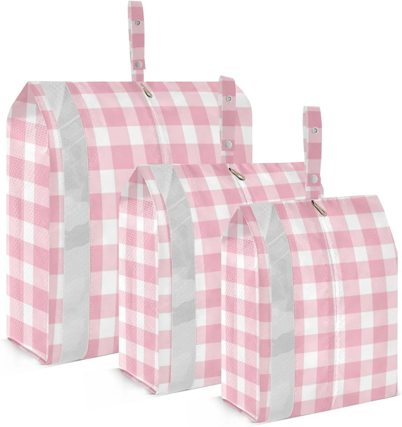 Pink Check Travel Storage Bag with Lanyard - Portable Lightweight Classified Storage Bag with Zipper, Dust and Waterproof Travel Packing Cube for Suitcase,3 Pieces
