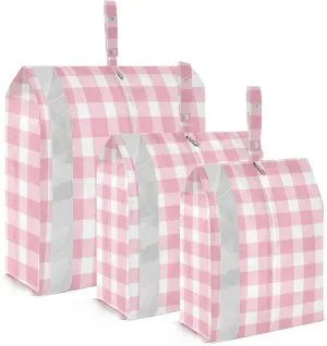 Pink Check Travel Storage Bag with Lanyard - Portable Lightweight Classified Storage Bag with Zipper, Dust and Waterproof Travel Packing Cube for Suitcase,3 Pieces