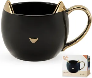 Pinky Up Chloe Black Cat Ceramic Coffee Mugs, Hot Tea Cups, Cute Travel Mug, Latte Cup, Drinking Glasses for Chocolate, Milk, Cocktails, Mocktails, Home Kitchen, 12 oz, Set of 1