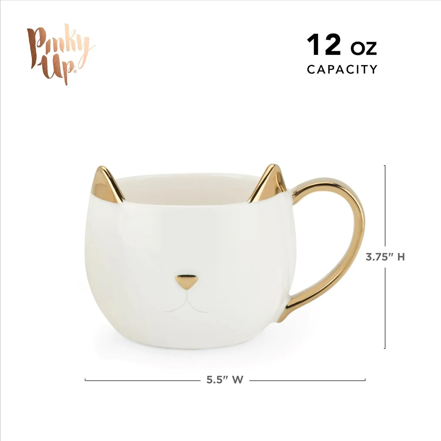 Pinky Up Chloe Cat Ceramic Coffee Mug, Tea Cups, Travel Mugs for Cappuccino, Latte, Hot Chocolate, Milk, Herbal Teas, 12 oz, Set of 1, White