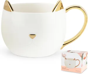 Pinky Up Chloe Cat Ceramic Coffee Mug, Tea Cups, Travel Mugs for Cappuccino, Latte, Hot Chocolate, Milk, Herbal Teas, 12 oz, Set of 1, White