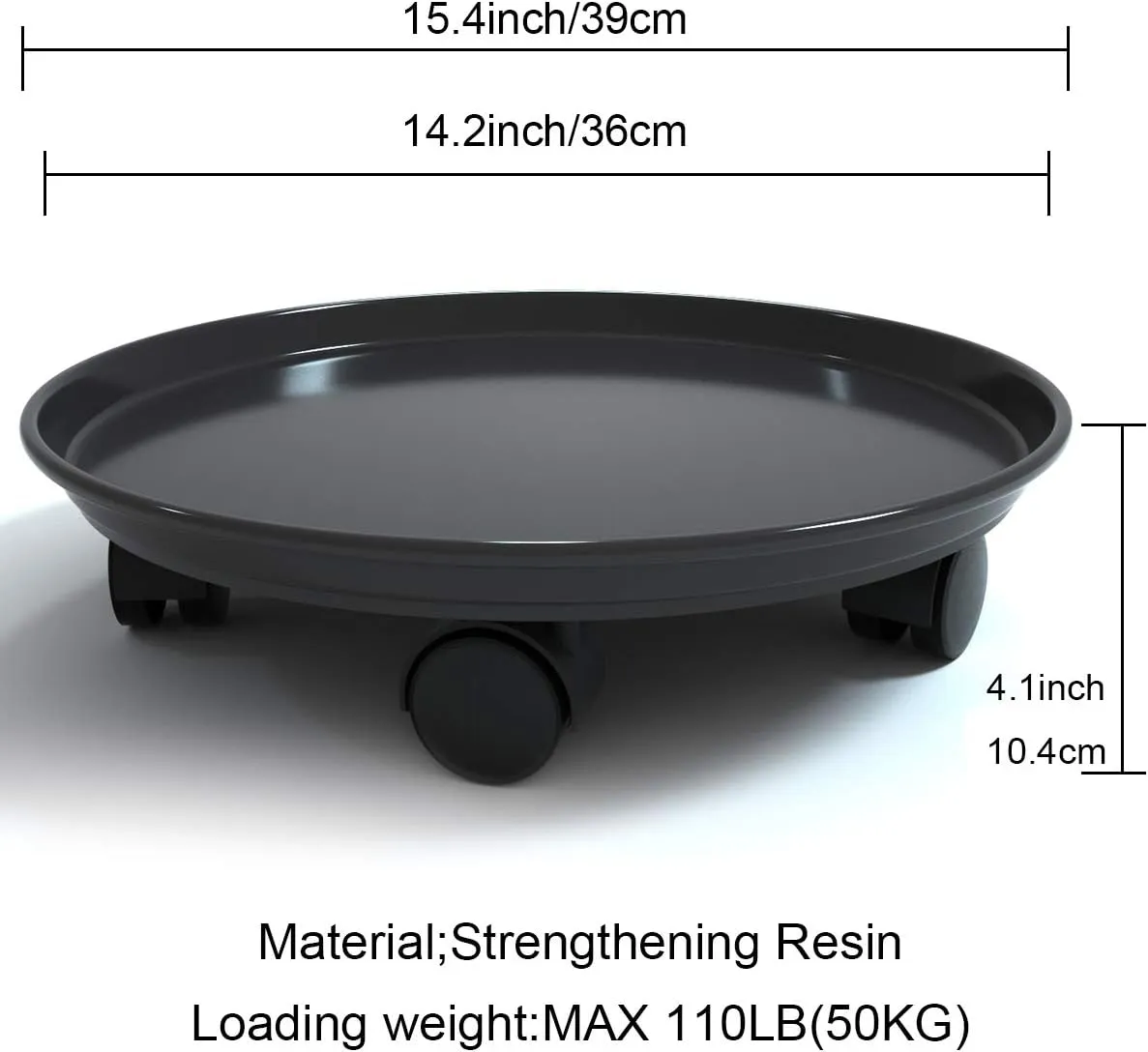 Plant Caddy with Wheels 15.5 Inch - 2 Pack Plant Caddy on Wheels Heavy Duty,Plant Dolly Plant Tray with Wheels Planter Caddies Indoor/Outdoor, Black