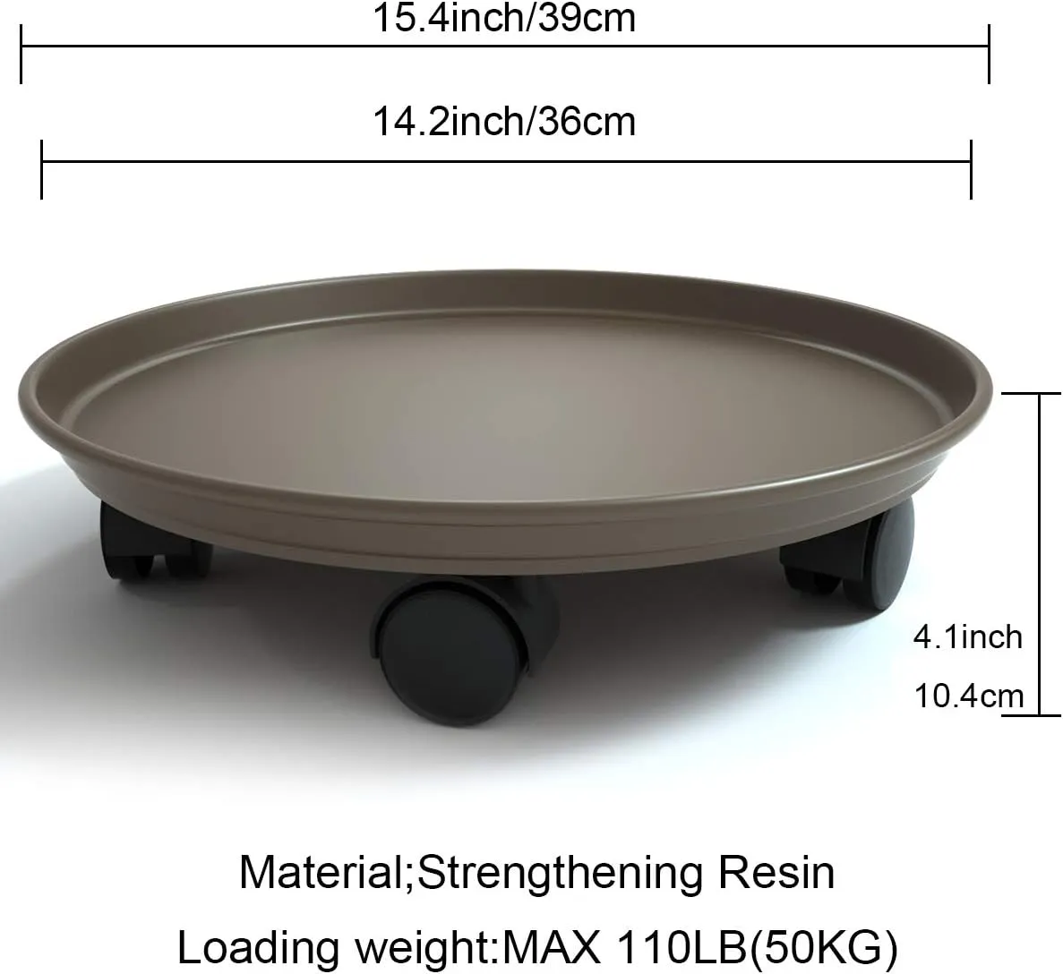 Plant Caddy with Wheels 15.5 Inch - 2 Pack Plant Caddy on Wheels Heavy Duty,Plant Dolly Plant Tray with Wheels Planter Caddies Indoor/Outdoor, Brown