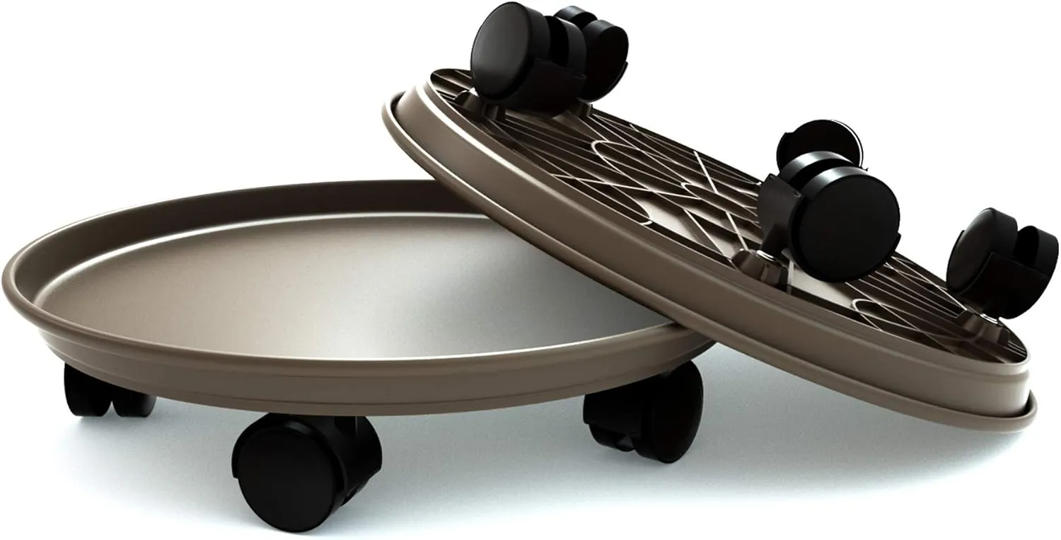 Plant Caddy with Wheels 15.5 Inch - 2 Pack Plant Caddy on Wheels Heavy Duty,Plant Dolly Plant Tray with Wheels Planter Caddies Indoor/Outdoor, Brown