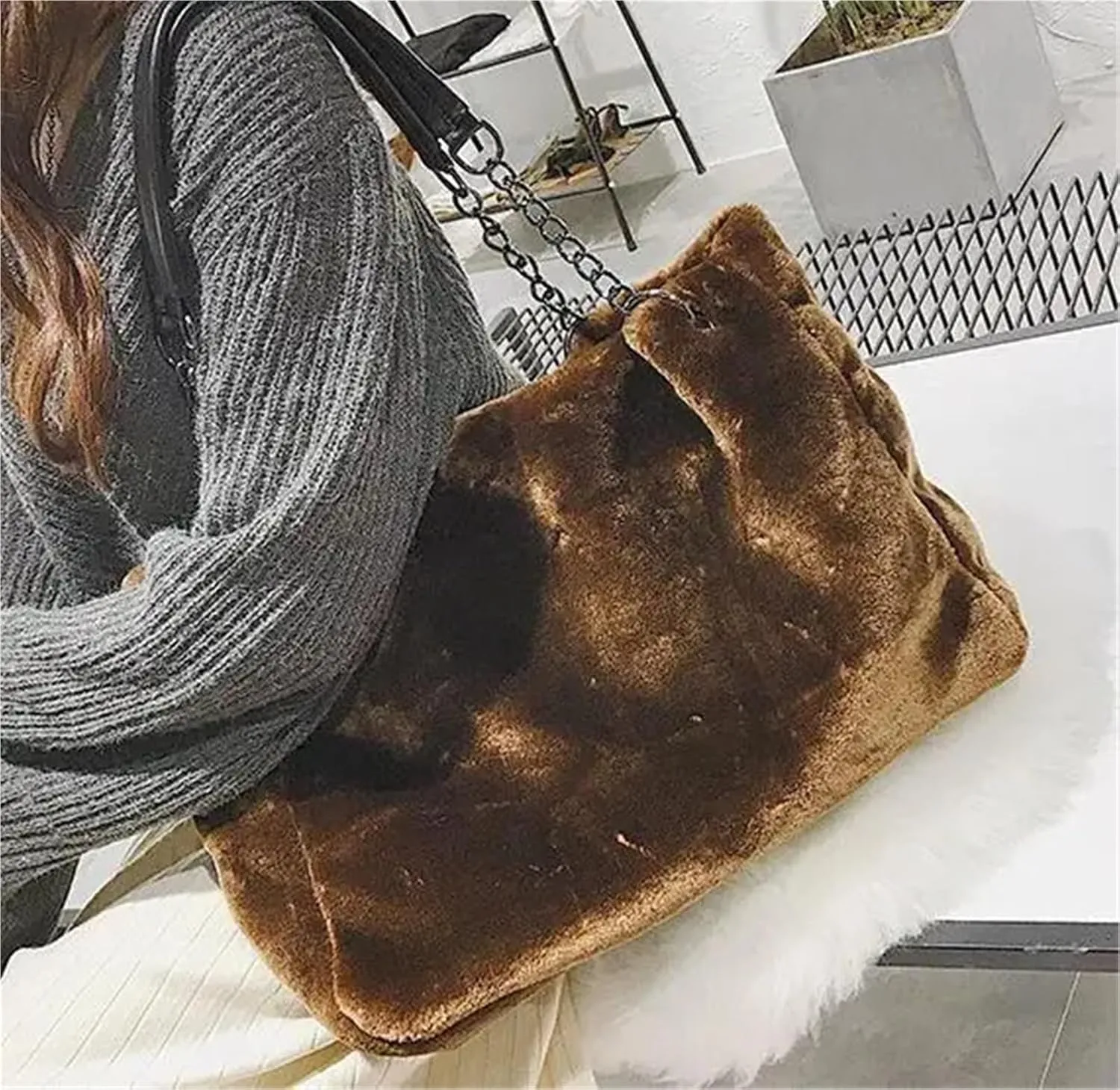 Plush Bag Handbag Fur Big Bag Large Tote Bag for Women Large Capacity Shopping Bag