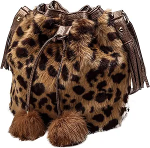 Plush Bucket Handbag Faux Fur Drawstring Fluffy Crossbody Bag Handle Shoulder Tote Bag