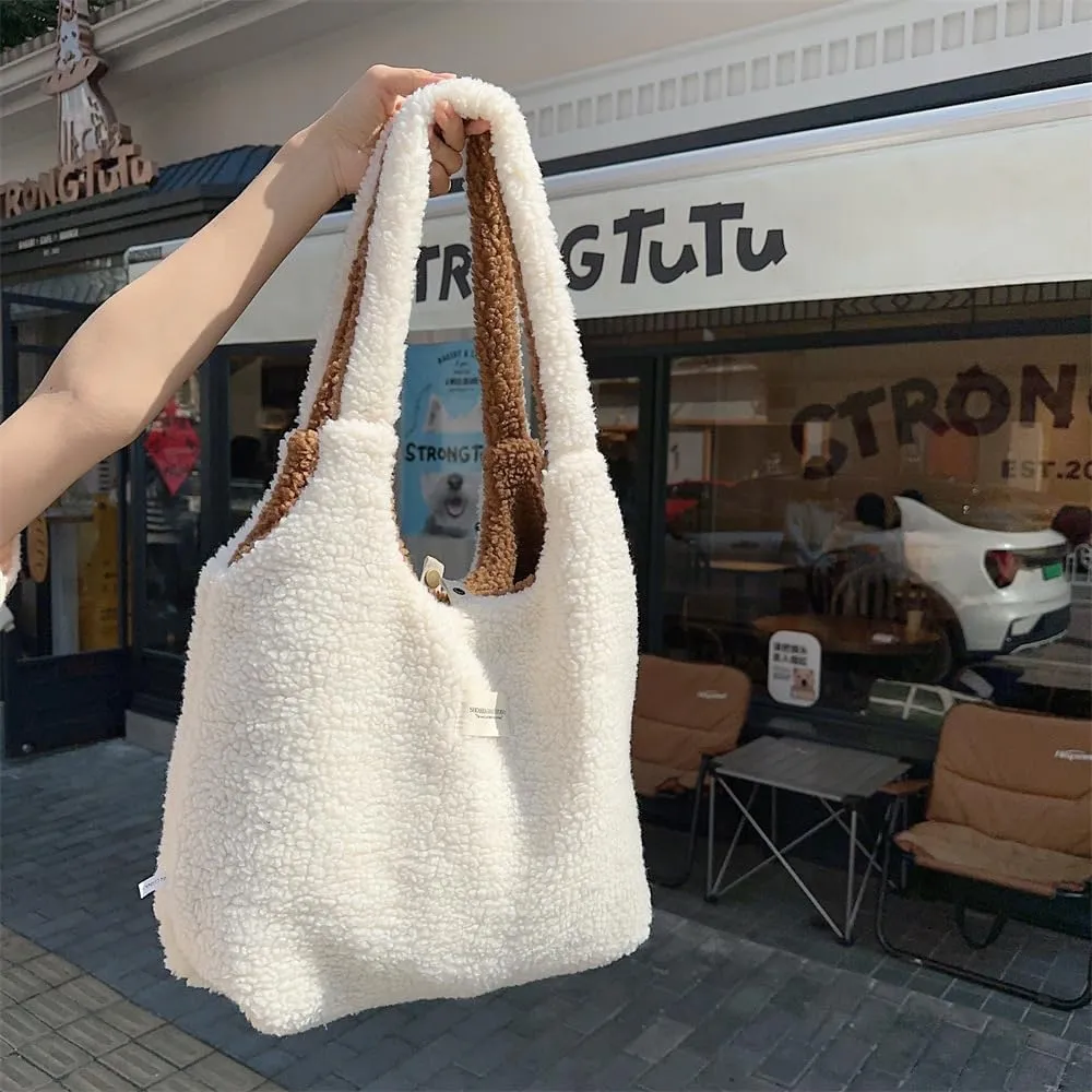 Plush Clutch Bag Lamb Wool Two Tone Handbag Totes Tote Bag Vest Pocket Dual Use Shoulder Bag