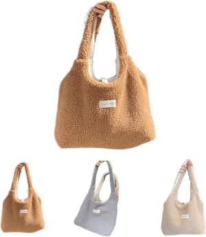 Plush Clutch Bag Lamb Wool Two Tone Handbag Totes Tote Bag Vest Pocket Dual Use Shoulder Bag