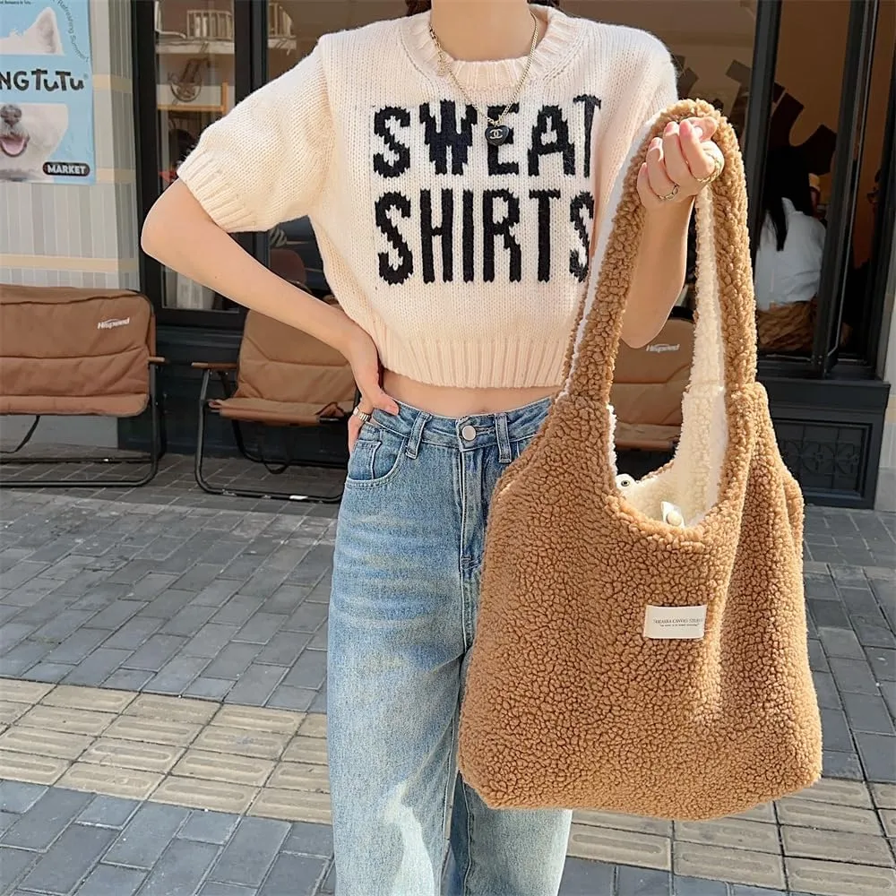 Plush Clutch Bag Lamb Wool Two Tone Handbag Totes Tote Bag Vest Pocket Dual Use Shoulder Bag