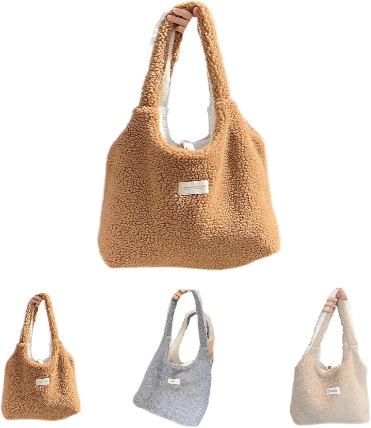Plush Clutch Bag Lamb Wool Two Tone Handbag Totes Tote Bag Vest Pocket Dual Use Shoulder Bag