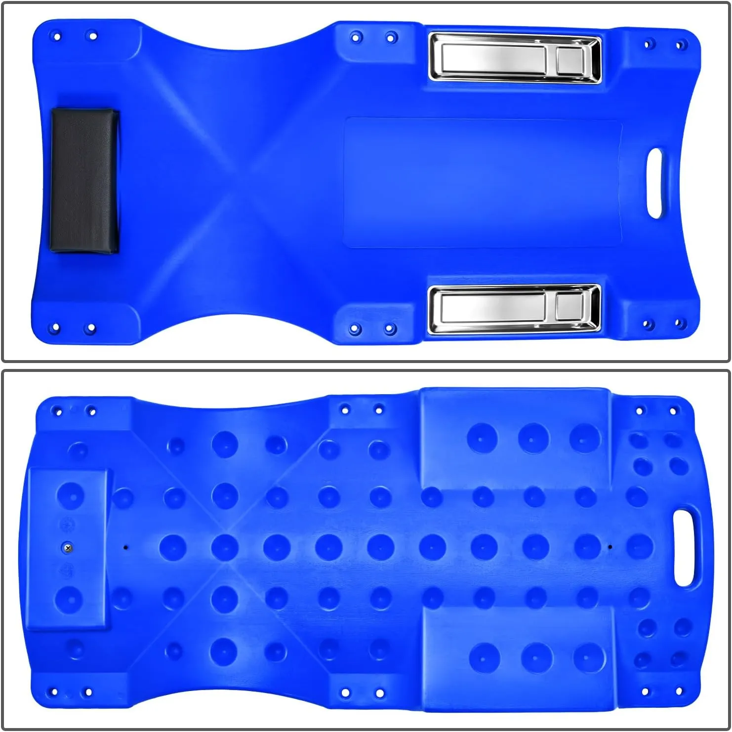 PM PERFORMOTOR 40 Inch Low Profile Plastic Rolling Garage Shop Floor Creeper with LED Light, Padded Headrest, Dual Tool Trays, Casters, Blue,PM-TOL-CRP40-BL