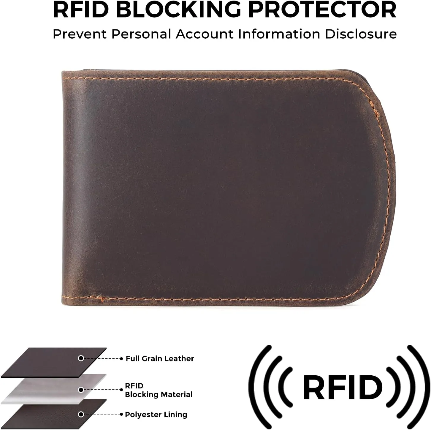 Polare Slim Curve Front Pocket RFID Blocking Italian Real Leather Bifold Wallet for Men