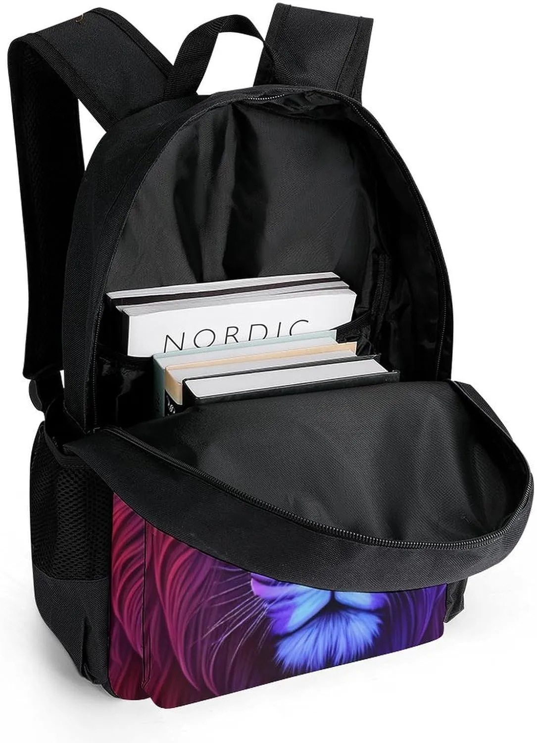 Polyester Daypack Bookbag for Gym Business Bicycle - Large Capacity Multipurpose Anti-Theft Carry On Bag, Psychedelic Lion Art Travel Hiking Daypack