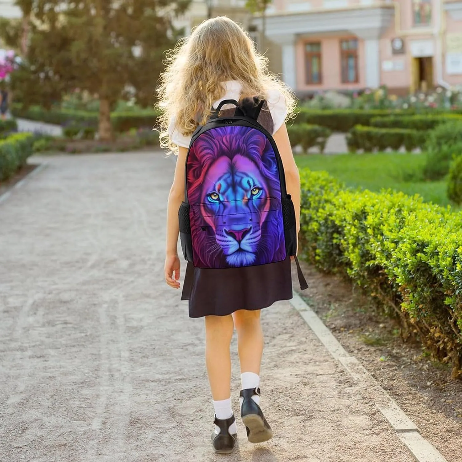 Polyester Daypack Bookbag for Gym Business Bicycle - Large Capacity Multipurpose Anti-Theft Carry On Bag, Psychedelic Lion Art Travel Hiking Daypack