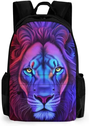 Polyester Daypack Bookbag for Gym Business Bicycle - Large Capacity Multipurpose Anti-Theft Carry On Bag, Psychedelic Lion Art Travel Hiking Daypack