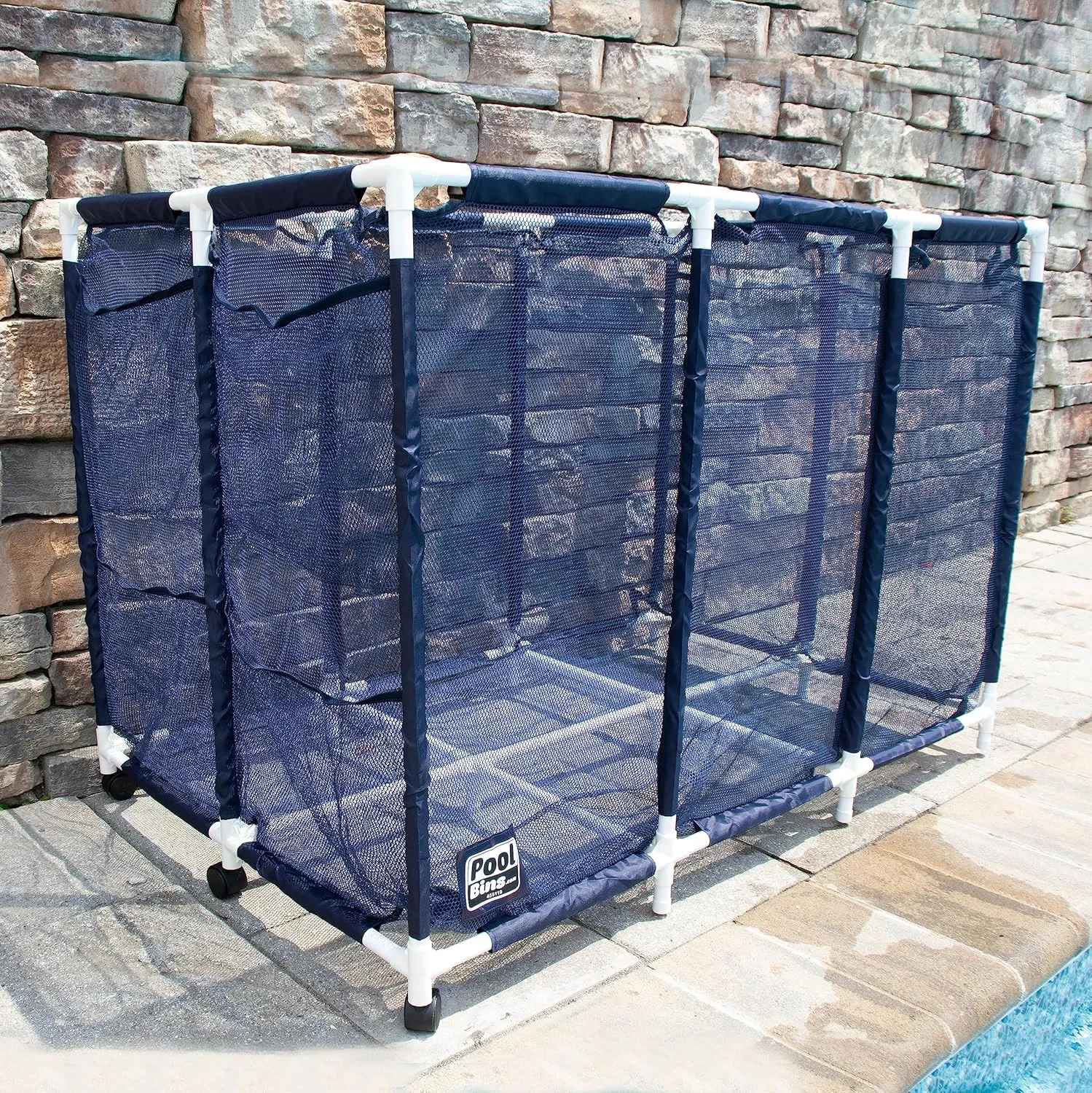 Pool Noodles Holder, Toys, Floats, Balls and Floats Equipment Mesh Rolling Storage Organizer Bin, Extra Large (30.2" L x 47.2" W x 34" H), Blue/White