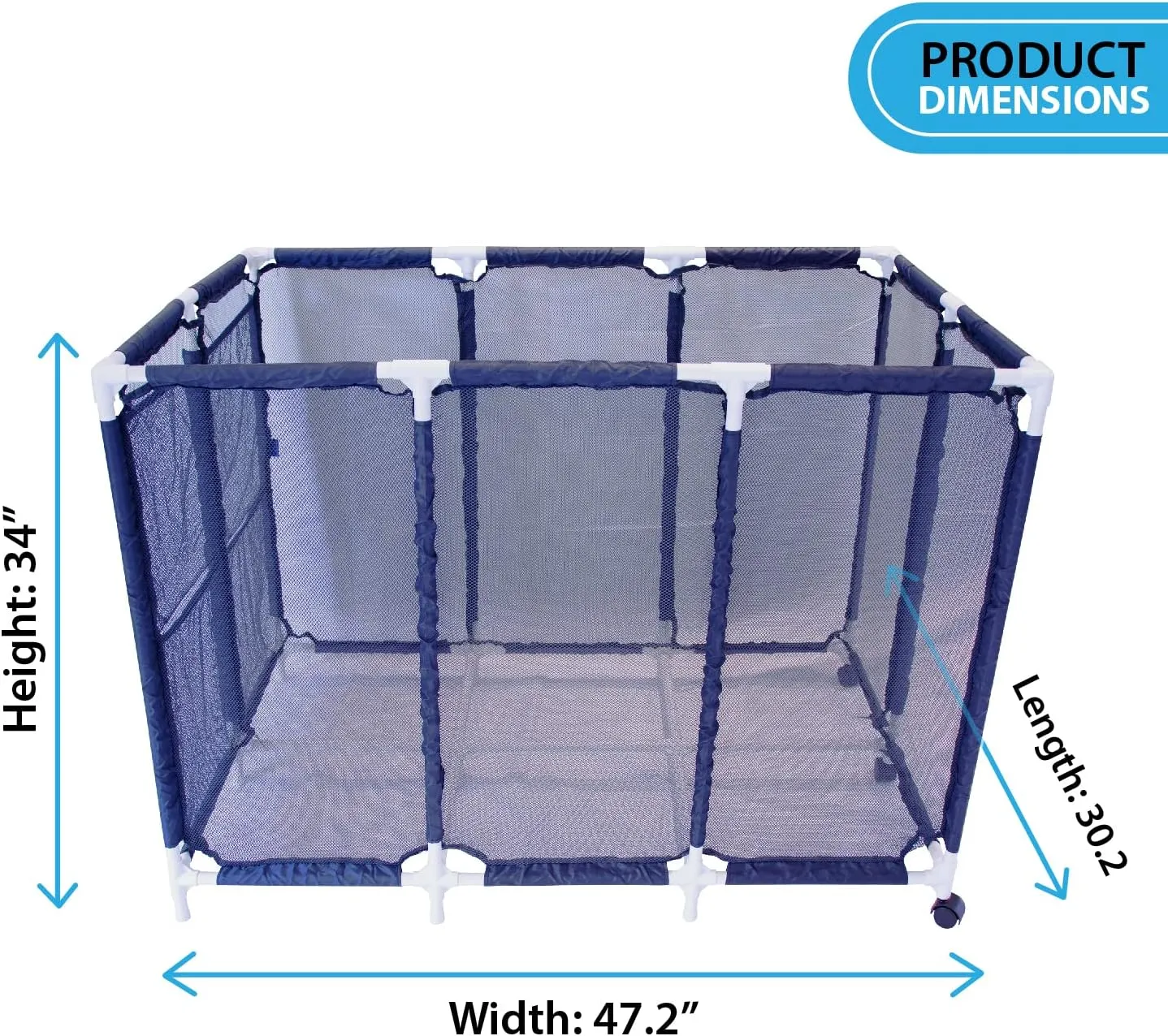 Pool Noodles Holder, Toys, Floats, Balls and Floats Equipment Mesh Rolling Storage Organizer Bin, Extra Large (30.2" L x 47.2" W x 34" H), Blue/White
