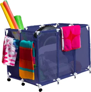 Pool Noodles Holder, Toys, Floats, Balls and Floats Equipment Mesh Rolling Storage Organizer Bin, Extra Large (30.2" L x 47.2" W x 34" H), Blue/White