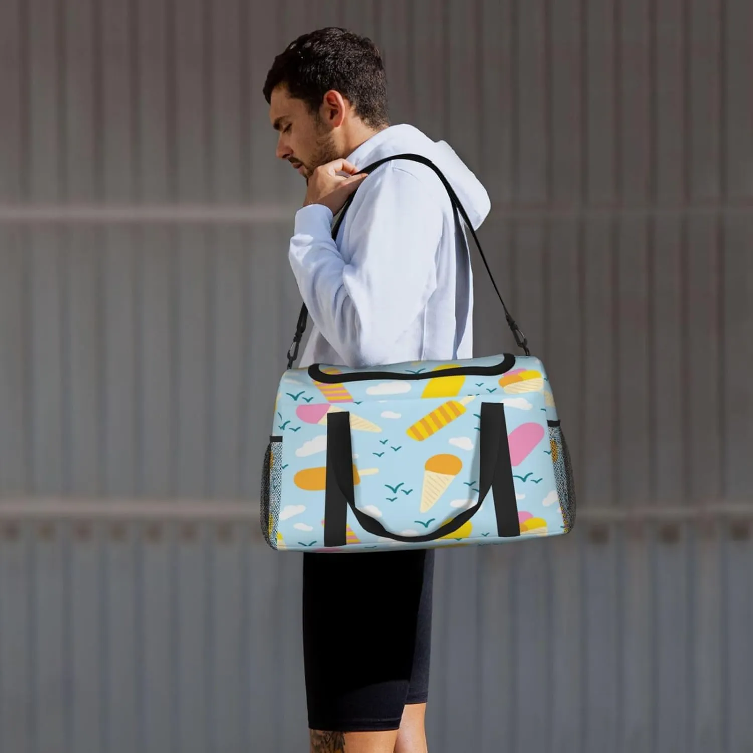 Popsicle Ice Cream Clouds Travel Duffel Bag Large Foldable Waterproof Overnight Bag For Beach Swim Bags Pool Sports Gym