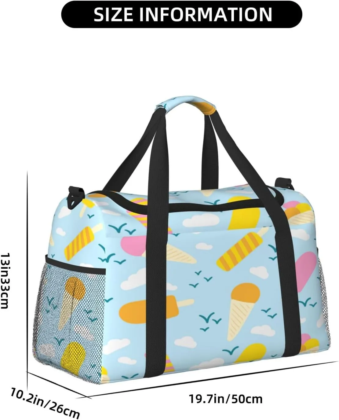 Popsicle Ice Cream Clouds Travel Duffel Bag Large Foldable Waterproof Overnight Bag For Beach Swim Bags Pool Sports Gym