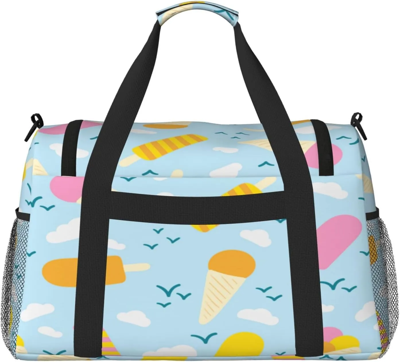 Popsicle Ice Cream Clouds Travel Duffel Bag Large Foldable Waterproof Overnight Bag For Beach Swim Bags Pool Sports Gym