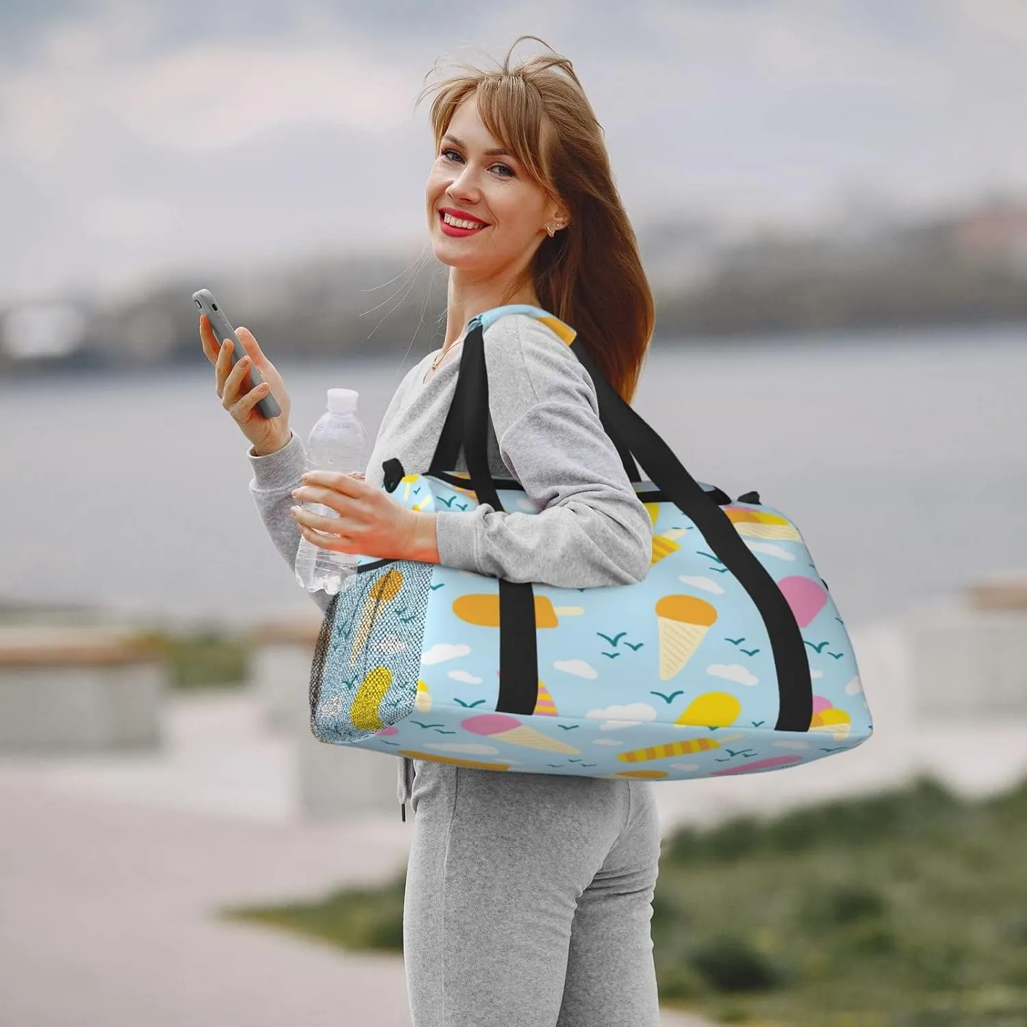 Popsicle Ice Cream Clouds Travel Duffel Bag Large Foldable Waterproof Overnight Bag For Beach Swim Bags Pool Sports Gym