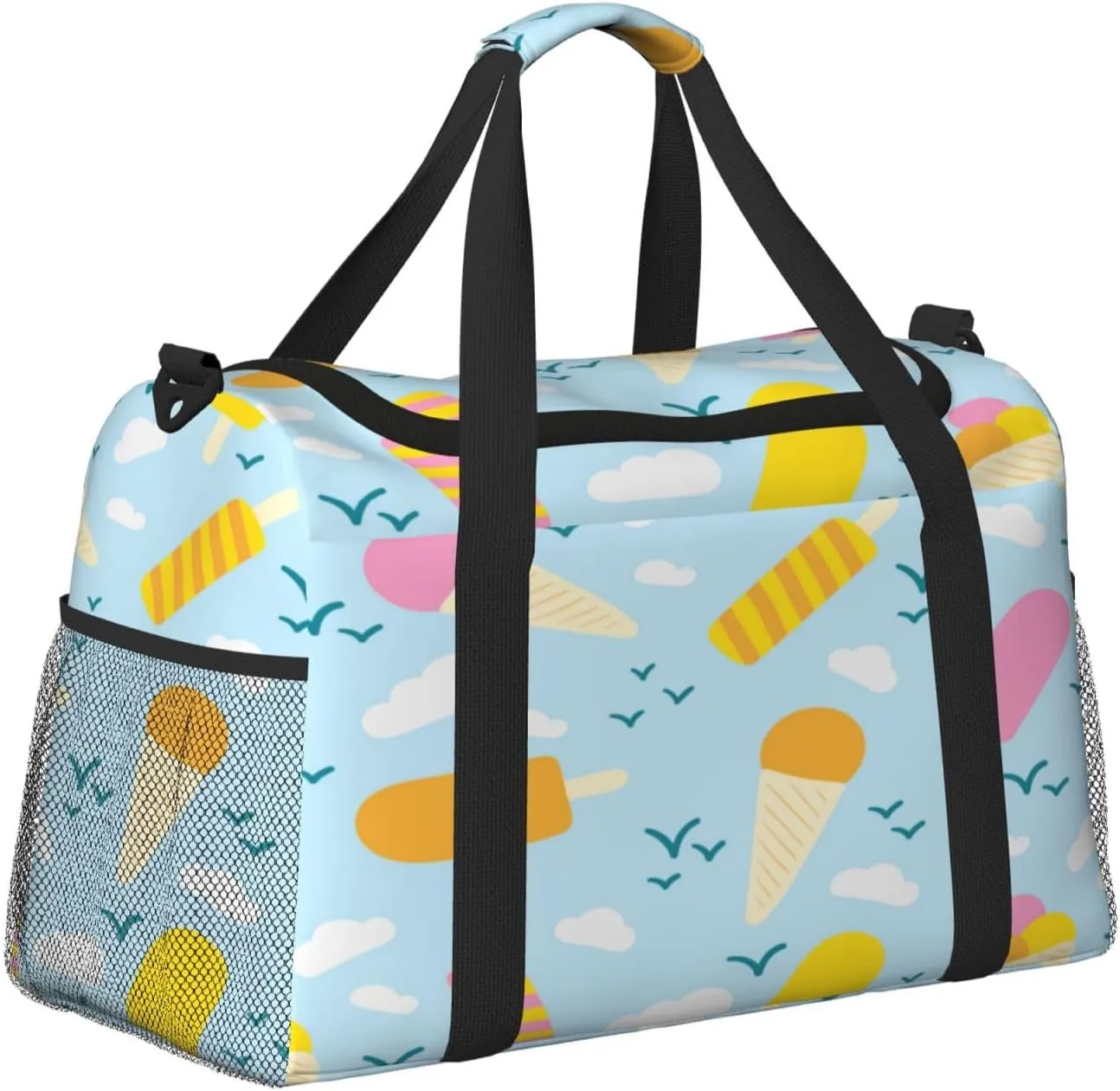 Popsicle Ice Cream Clouds Travel Duffel Bag Large Foldable Waterproof Overnight Bag For Beach Swim Bags Pool Sports Gym