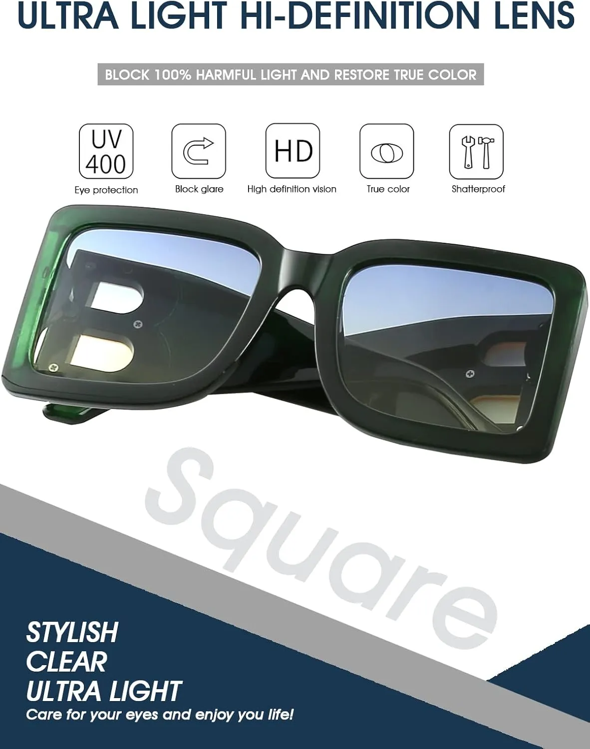 PORADAY Fashion Large Square Sunglasses for Women Men Trendy Black Thick Frame Luxury Designer Sun Glasses Modern Big Frame