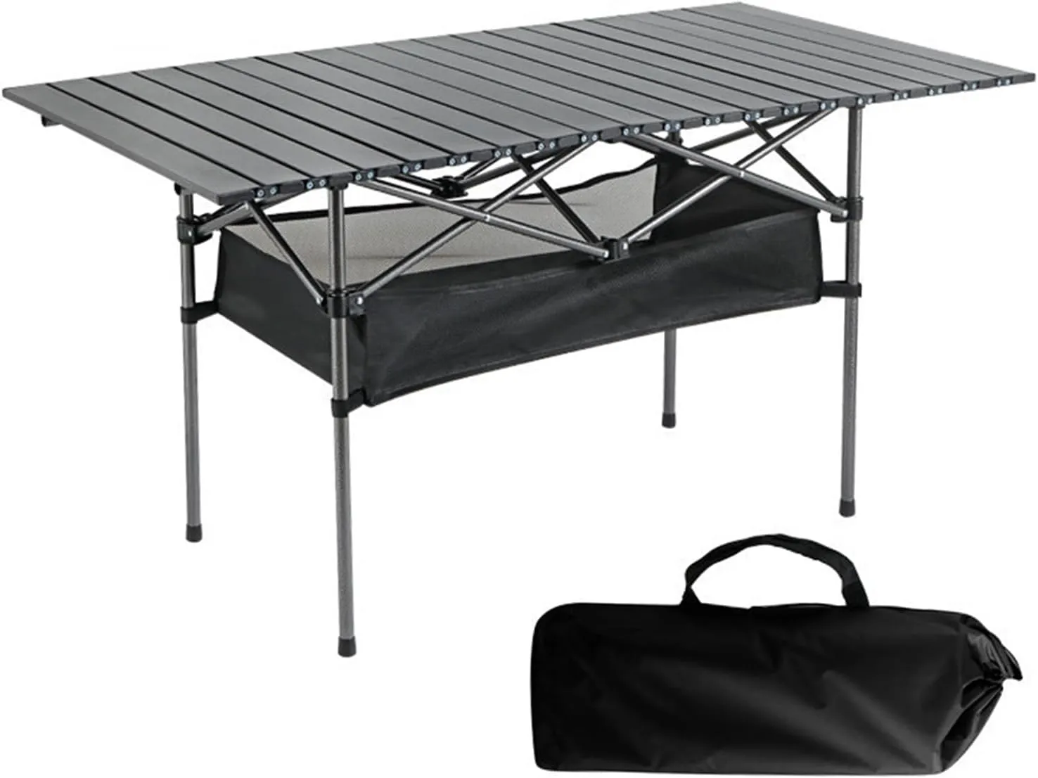 Portable Camping Table Folding Outdoor Table with Large Storage Organizer and Carrying Bags Aluminum Rolling Table Collapsible Picnic Table for Beach BBQ Travel Party Patio Picnic Indoor Outdo